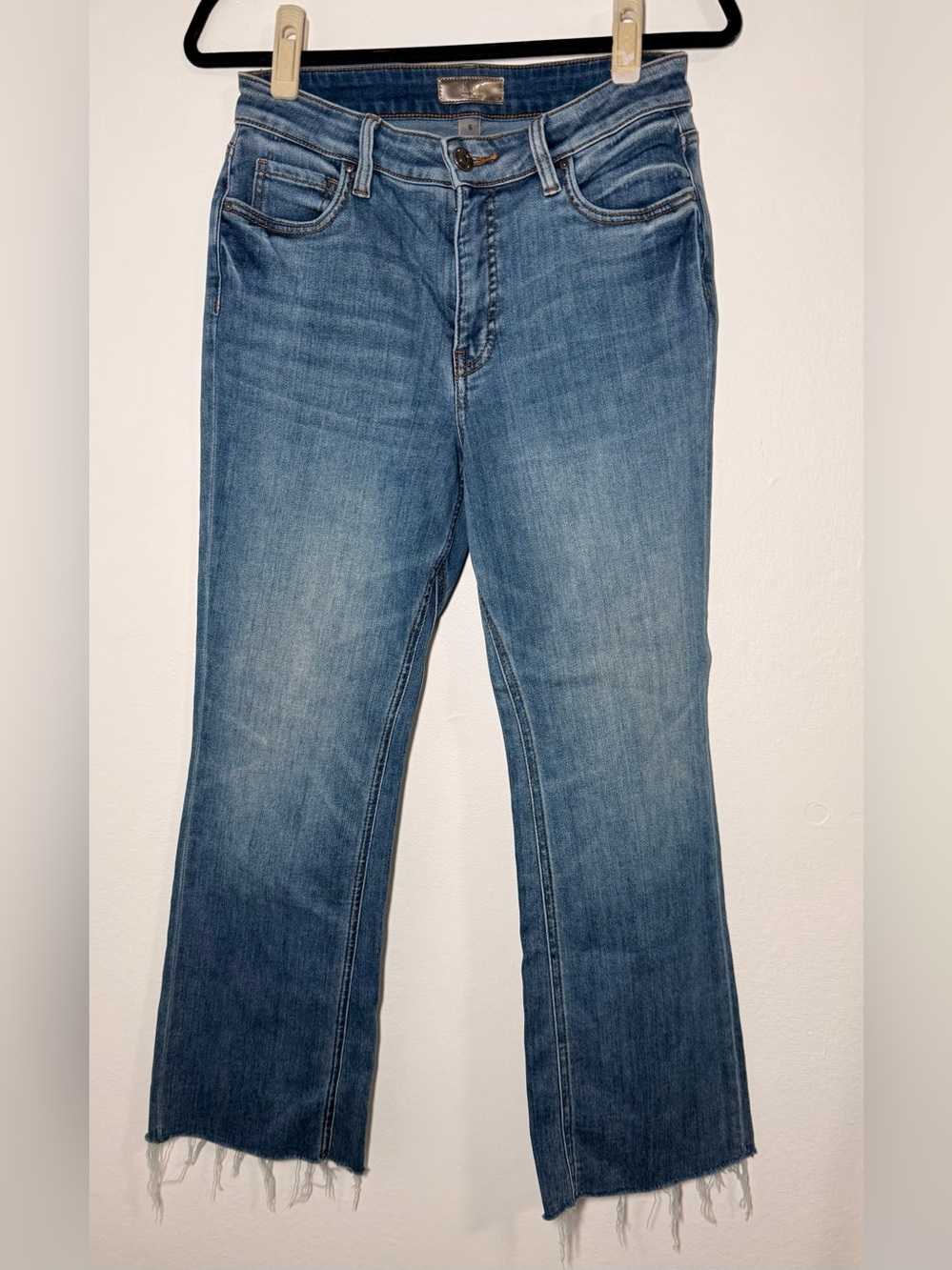 KUT From The Kloth Kelsey Ankle Flare Jeans Womens 6 Blue Raw Hem Stretch Denim